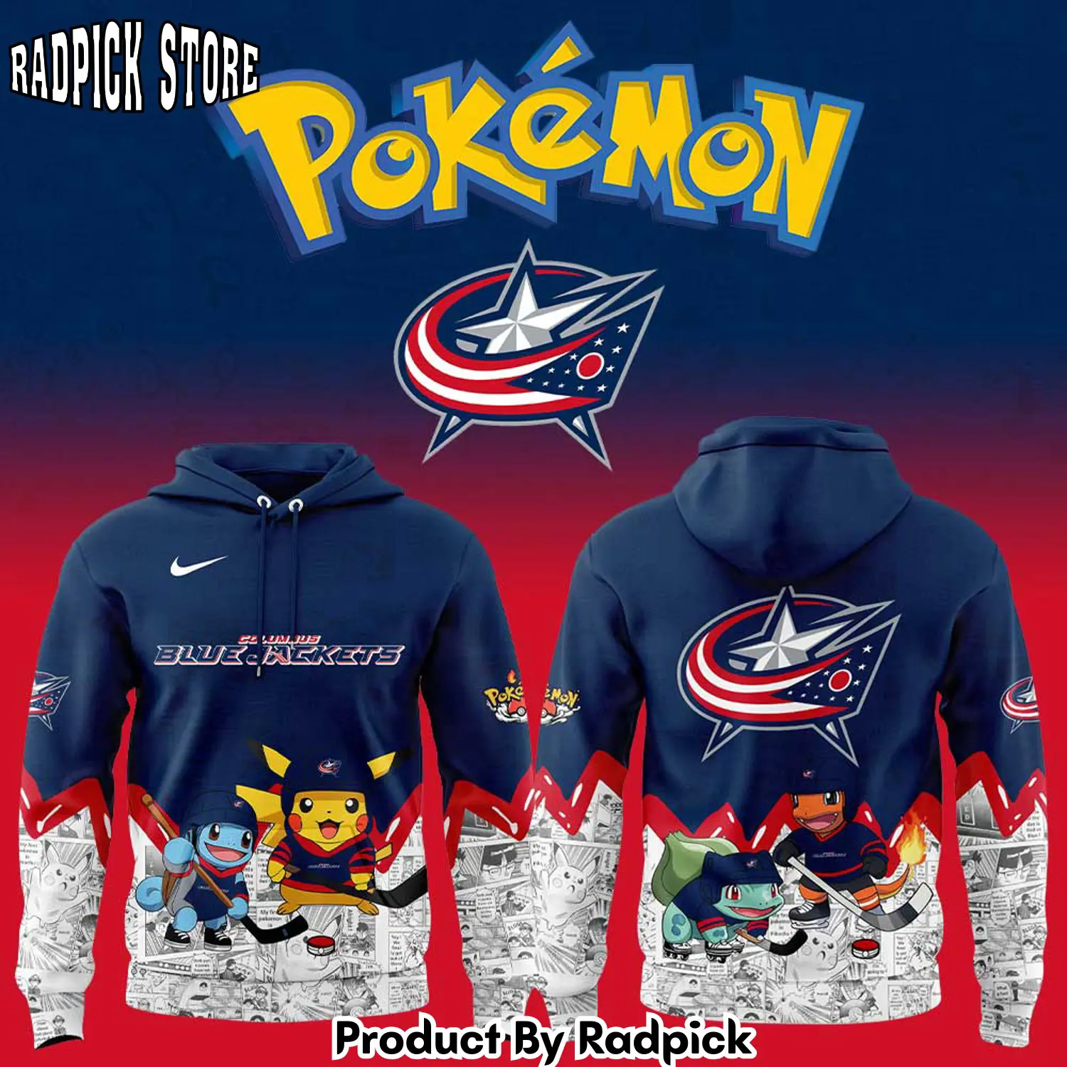 Columbus blue jackets x pokmon new hoodie joggers hoodie and long pants set rp291796